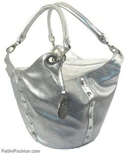 New EXTE medium silver synthetic handbag metal accents
