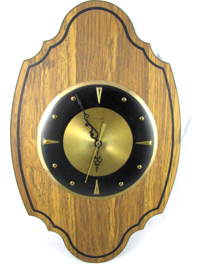 Mid Century WELBY Germany Quartz Movement Black & BRASS Signed WALL CLOCK