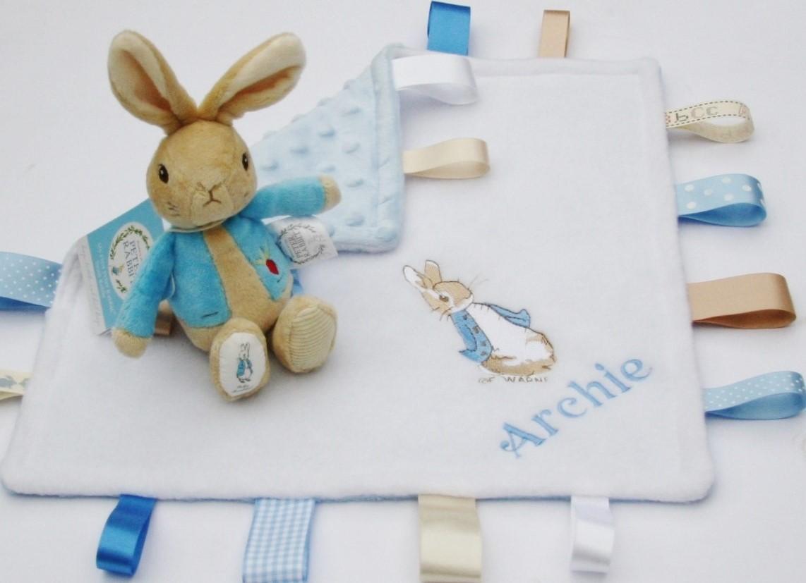 Peter Rabbit Soft Rattle / Matching Taggie Comfort Blanket Unique