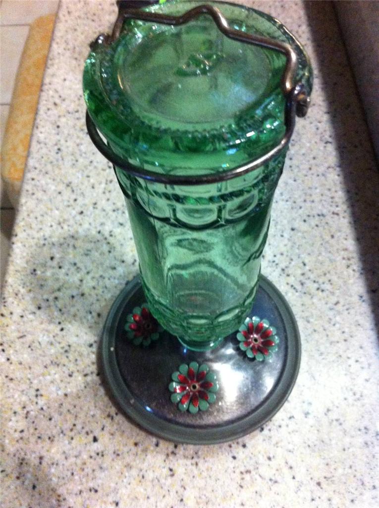 GREEN GLASS BOTTLE HUMMINGBIRD FEEDER BY WOODSTREAM CORP. LITITZ,,PA eBay