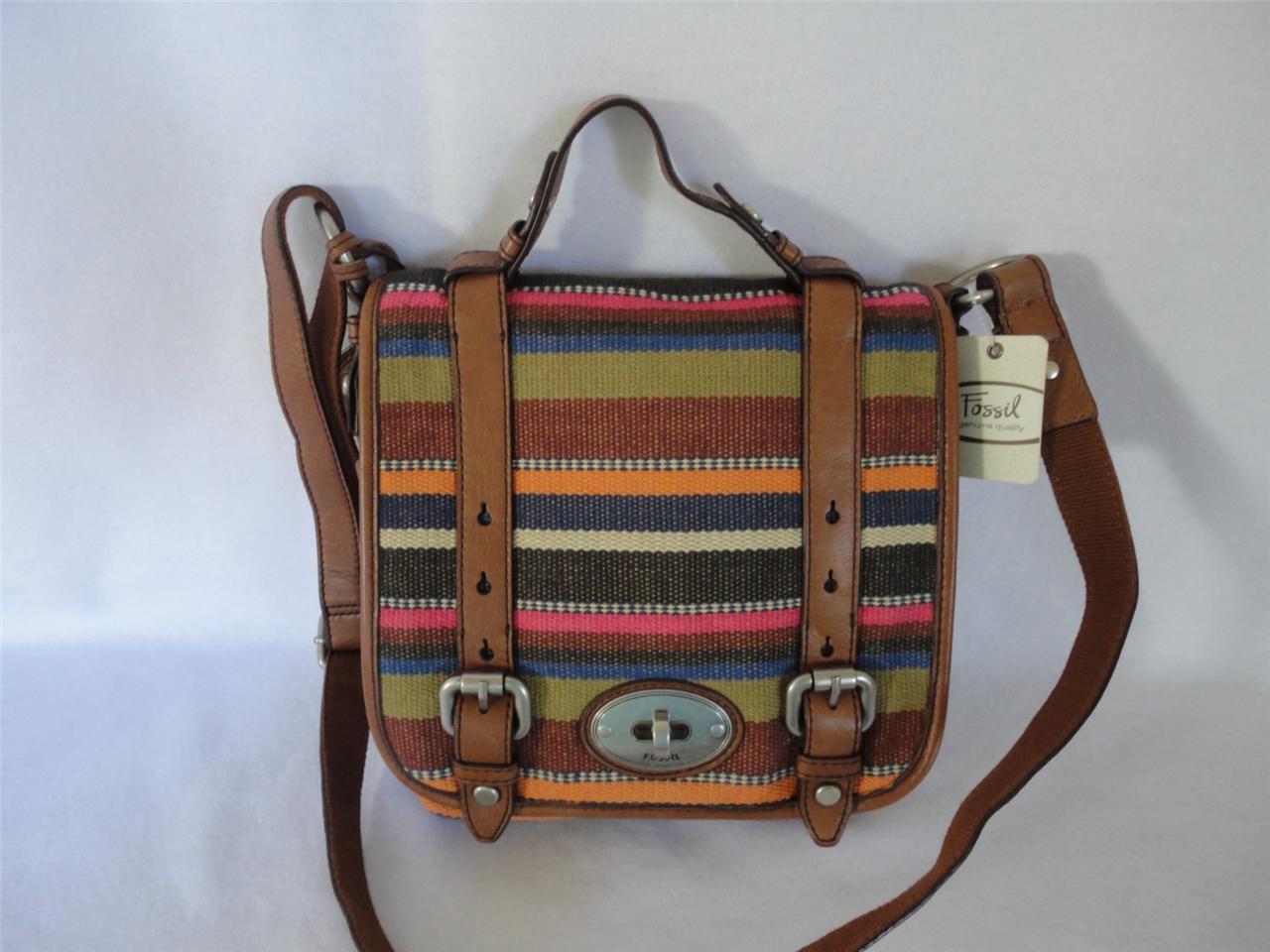 FOSSIL Multi Stripe Maddox Organiser Crossbody Bag Handbag NEW WITH