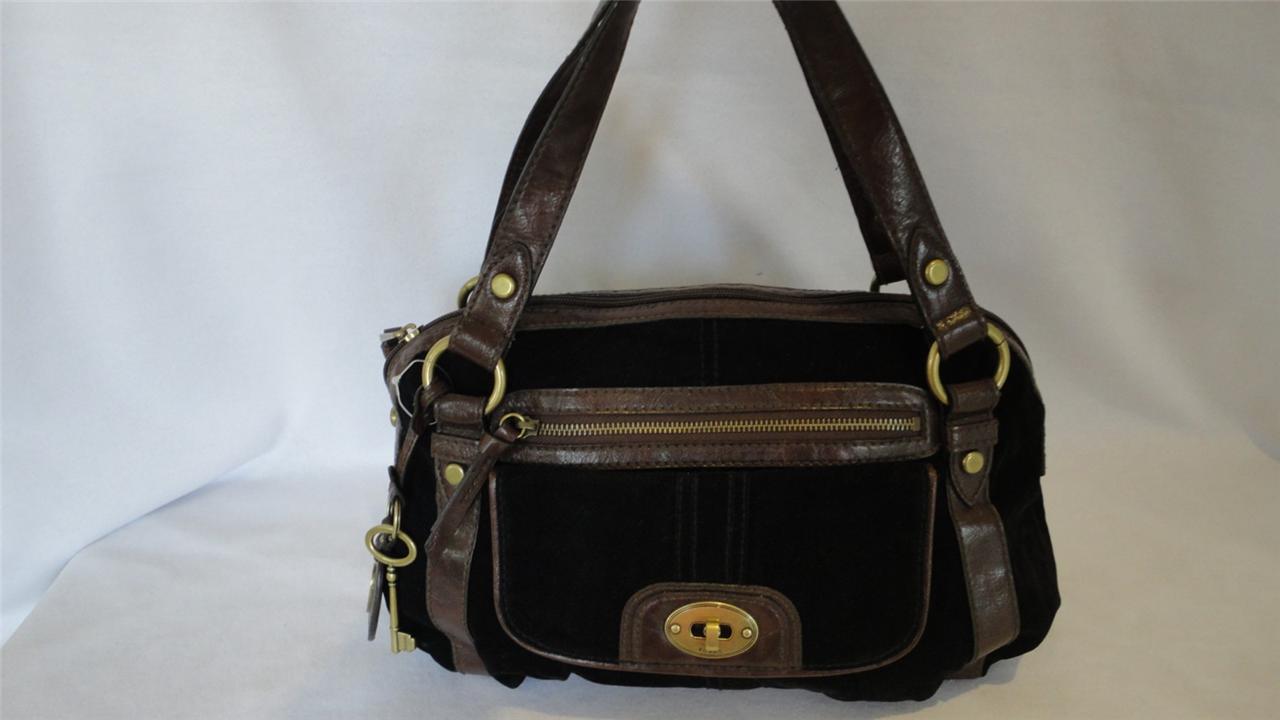 FOSSIL Black Fabric & Leather Heritage Satchel Handbag Bag - NEW with TAGS | eBay