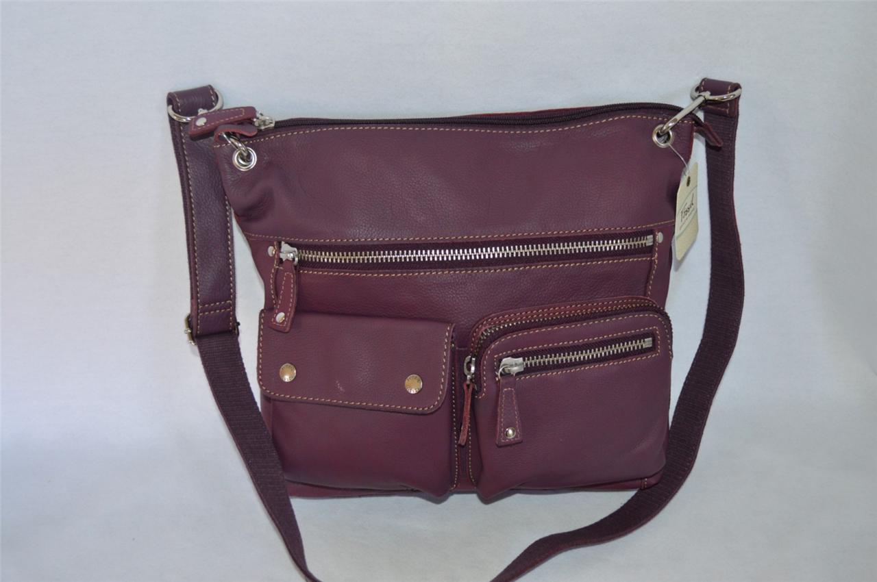 FOSSIL Large Purple Leather Top Zip Sutter Crossbody Handbag Bag - NEW WITH TAGS | eBay