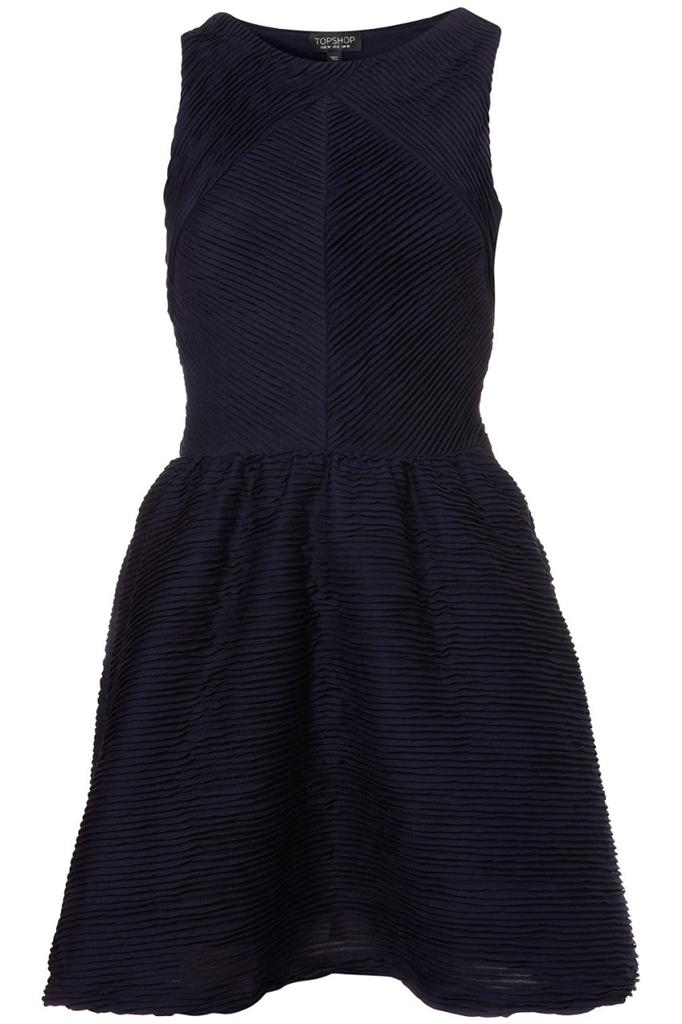 TOPSHOP TEXTURED PLEAT SKATER DRESS SIZE 8 - 16 NAVY PINK KHAKI BLACK BLUE PEACH