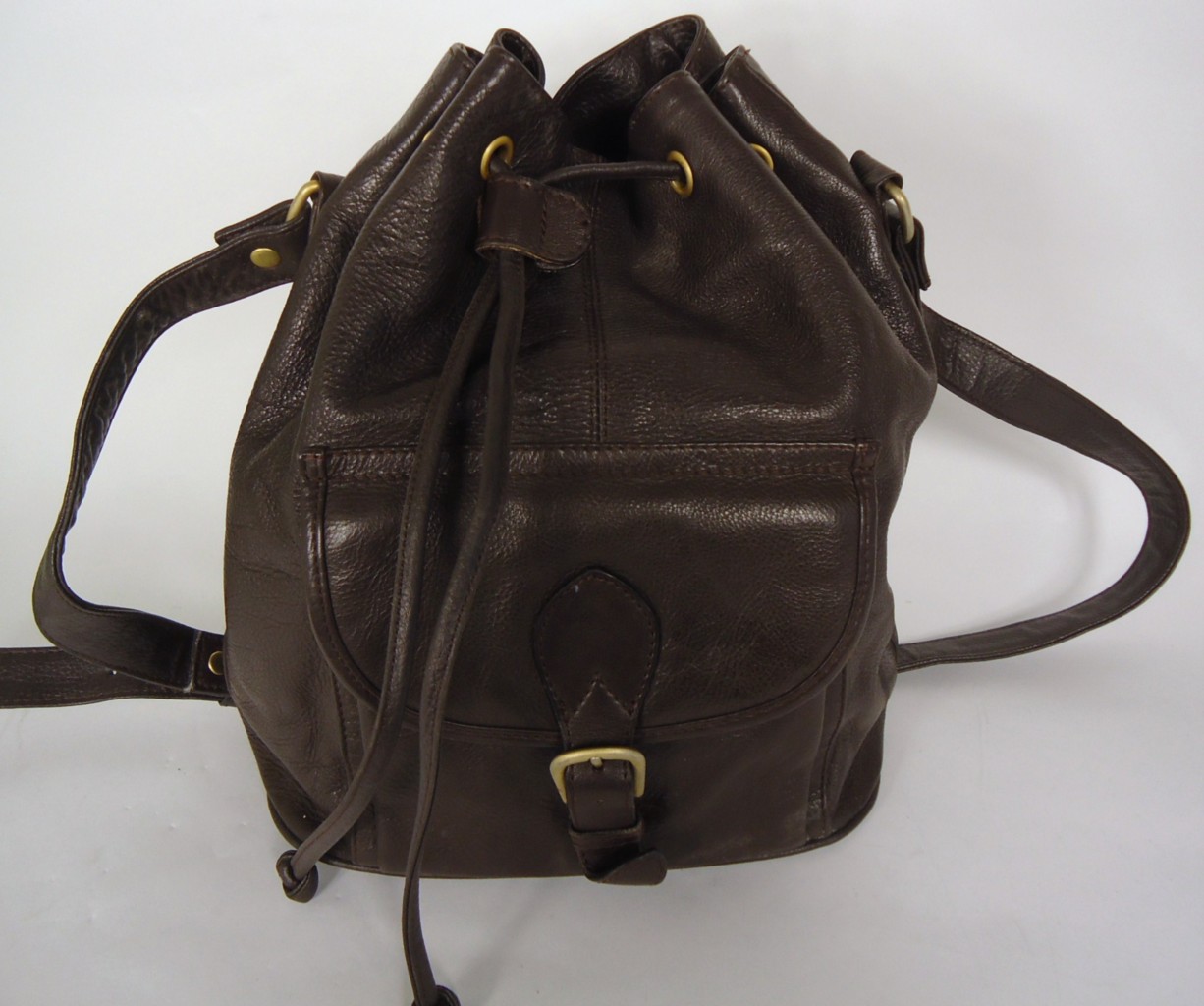 QUALITY BROWN LEATHER DRAWSTRING DUFFLE BAG TOTE