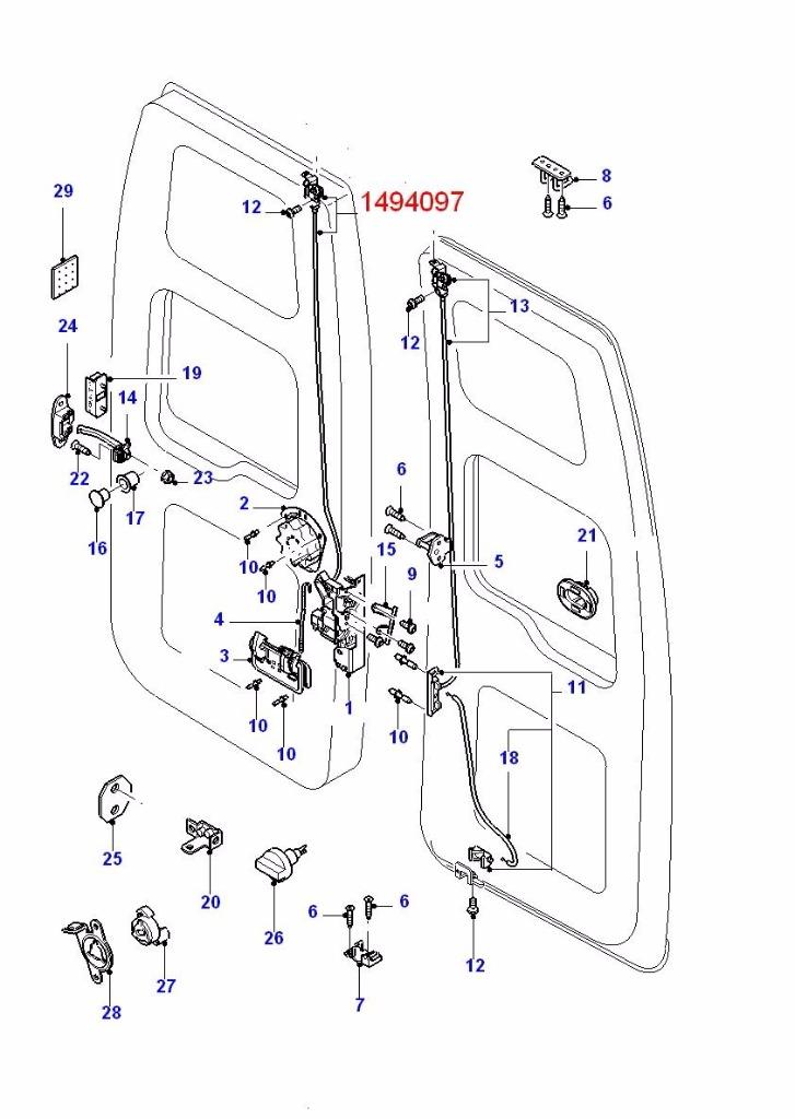 FORD TRANSIT MK7 2006> REAR DOOR LATCH LOCK CABLE UPPER RH 1484097 NEW