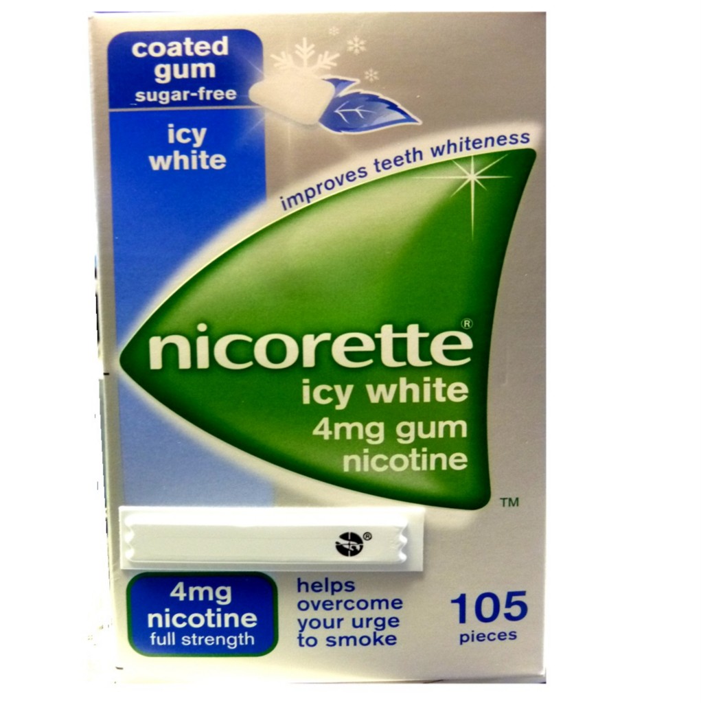 NICORETTE ICY WHITE CHEWING GUM 4MG 105 PC STOP SMOKING NICOTINE SUGAR
