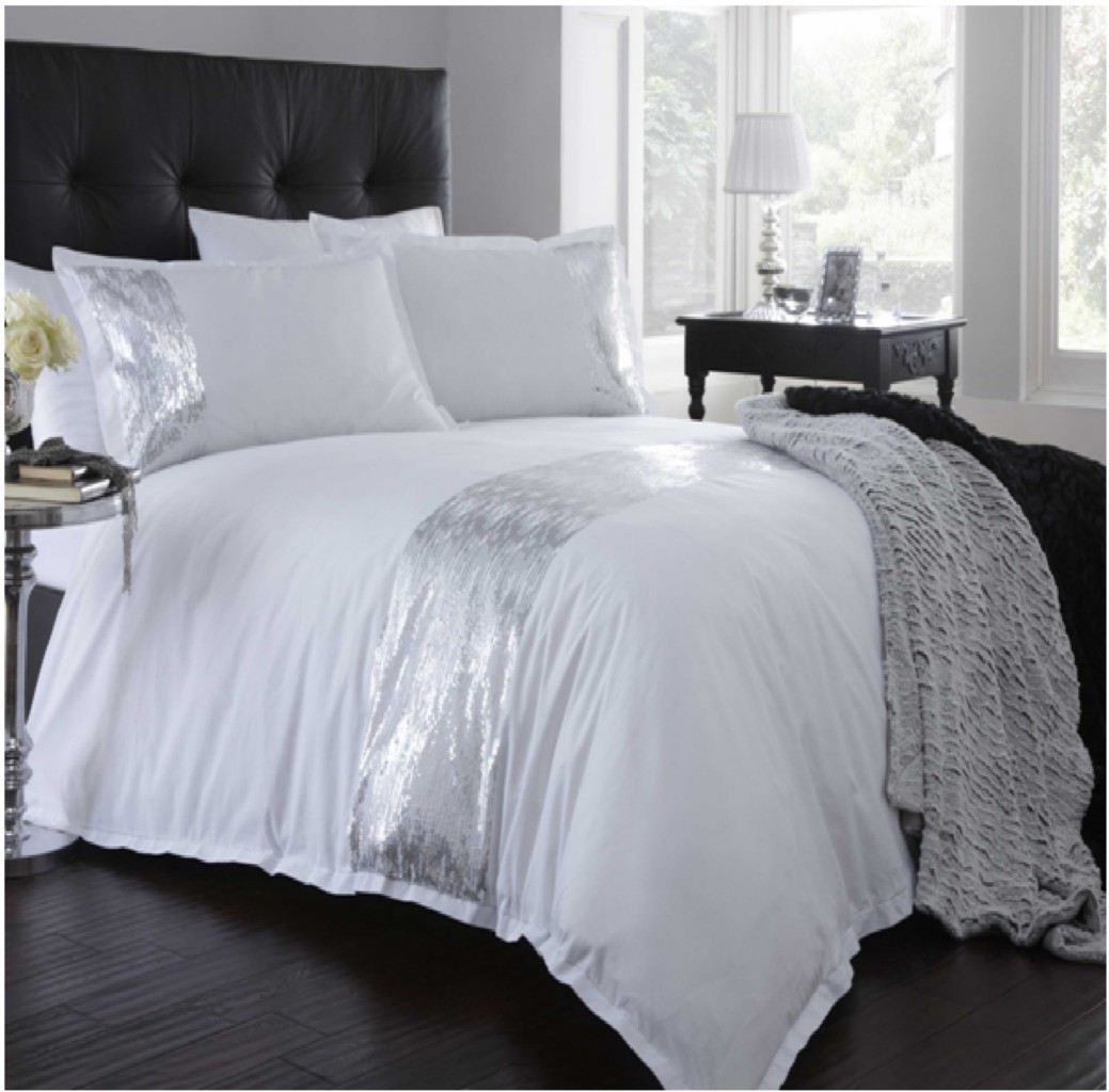 PORTFOLIO SHIMMER WHITE SILVER SEQUIN DUVET SET QUILT COVER LUXURY
