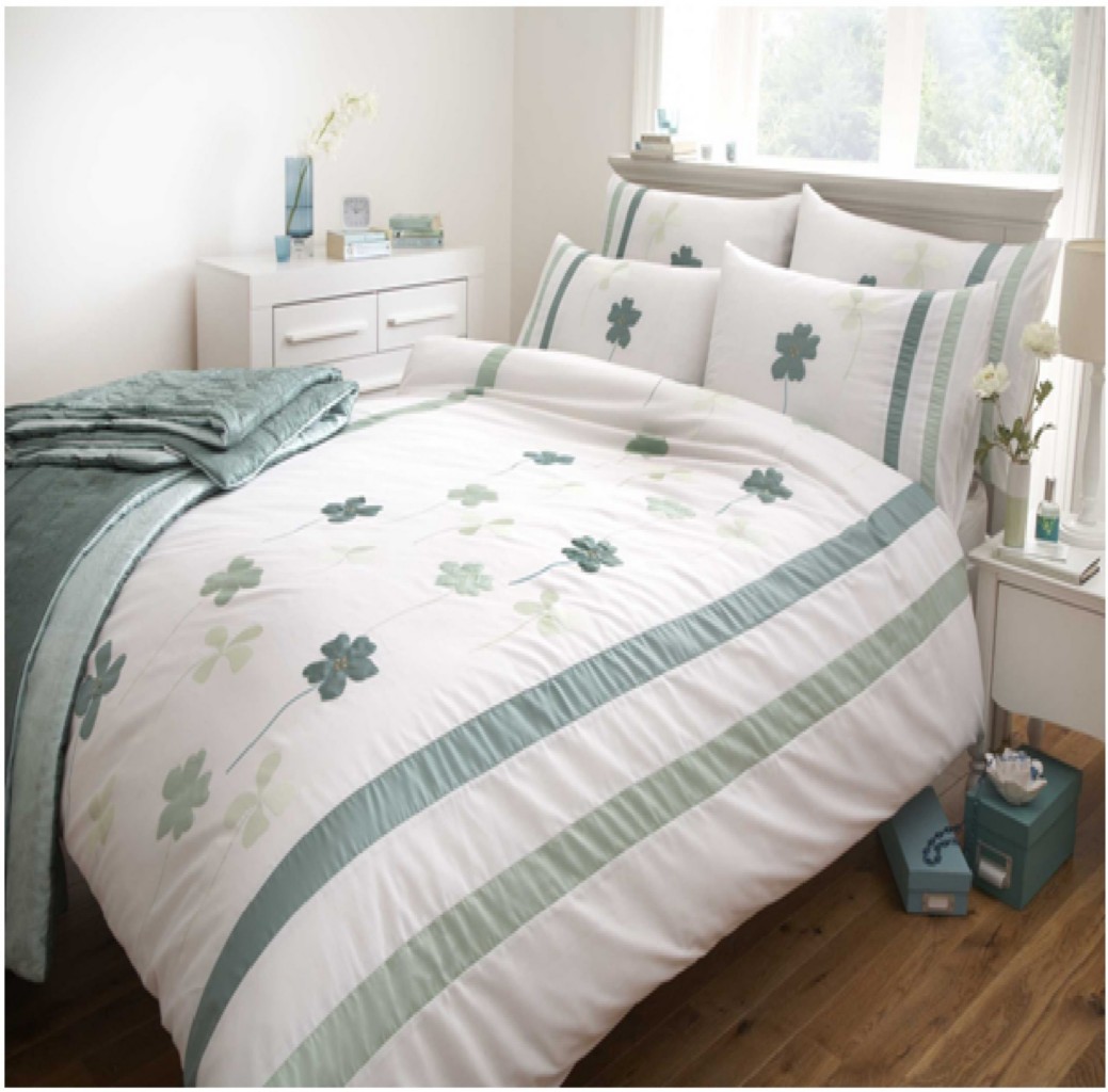 PORTFOLIO ESME GREEN WHITE FLORAL STRIPE DUVET SET QUILT COVER LUXURY