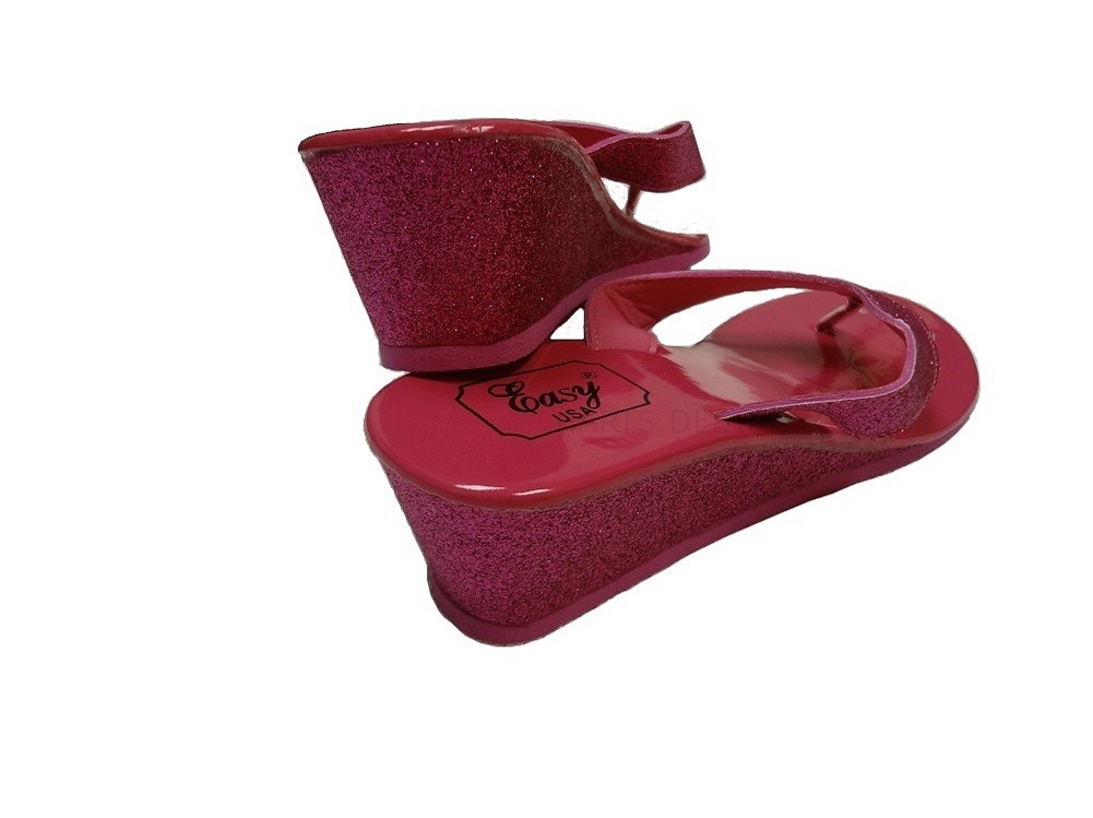 Women Metallic Glitter Flip Flops Wedge Platform Eva Thong Sandals