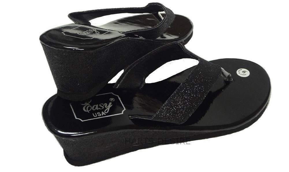 Women Metallic Glitter Flip Flops Wedge Platform Eva Thong Sandals