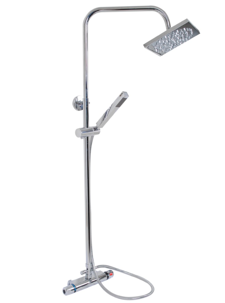 Square/Round Thermostatic Bar Shower Mixer Valve & Riser Kit + Head