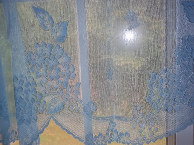 Light Blue Sky Hydrangea Lace Valance Curtain Panel Tier