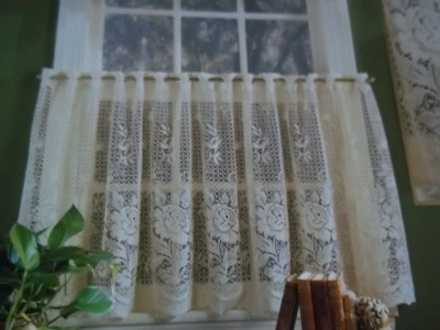 Antique Rose Ivory Creme Lace Window 1 Piece Tier Curtain 60 X 36
