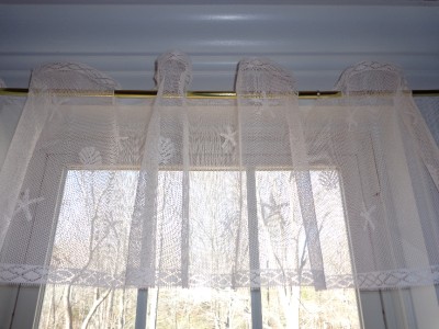 White Lace Curtain Valance Window Ocean Seashell Starfish