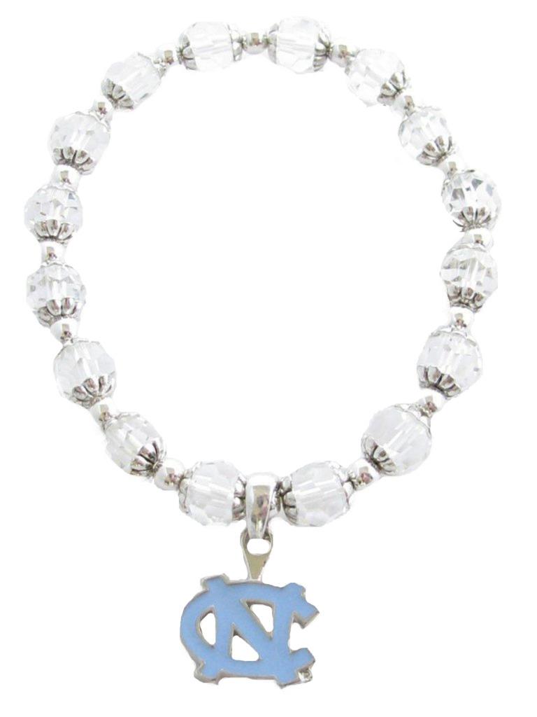 NCAA Collegiate Glass Beaded Stretch Bracelet Silver Charm Jewelry