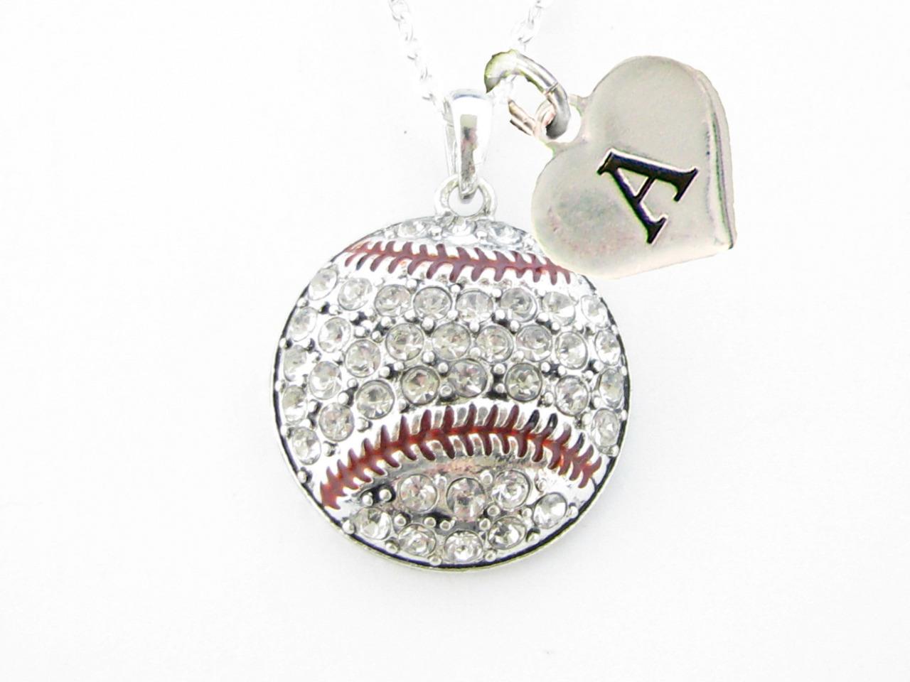 Custom Crystal Baseball Silver Chain Necklace Choose Initial Charm All 26 Avail eBay