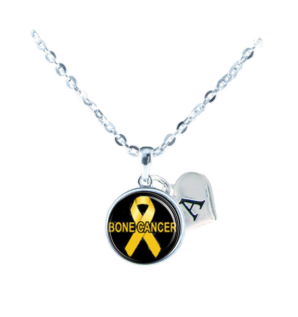 Custom Bone Cancer Awareness Silver Yellow Necklace Jewelry Initial Family Charm - Picture 2 of 42