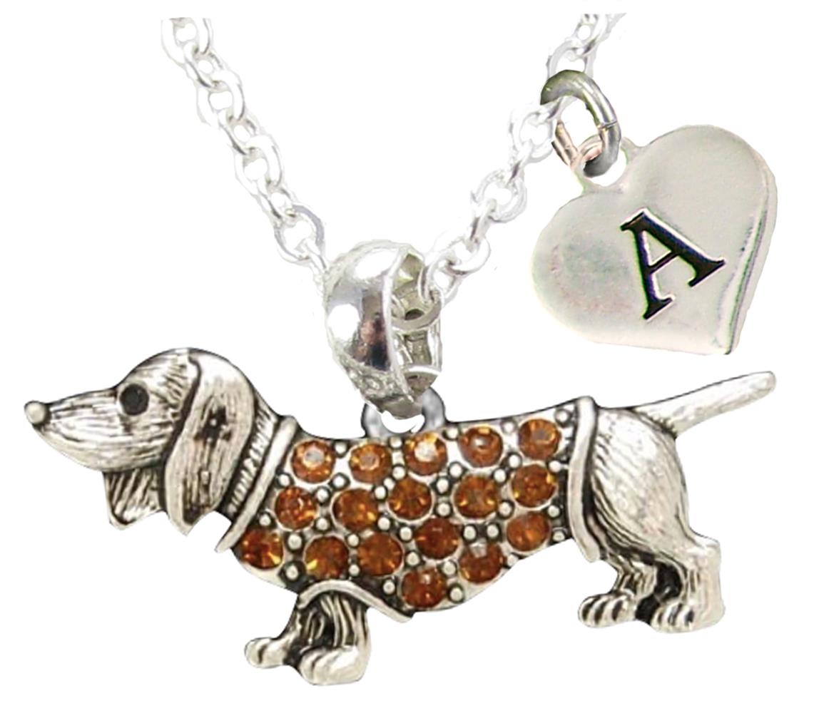 Custom Dachshund Weenie Dog Silver Necklace Jewelry Choose Initial or