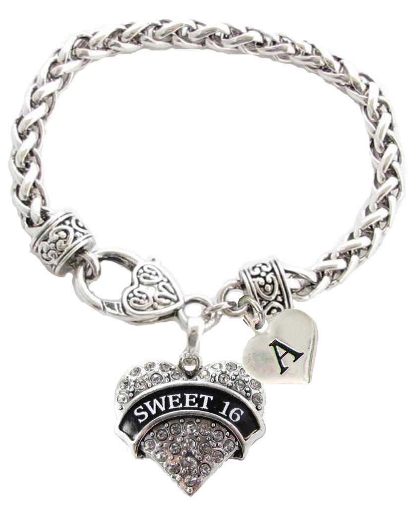 Custom Sweet 16 Heart Silver Bracelet Jewelry Birthday Gift Choose Initial Charm - Picture 2 of 27
