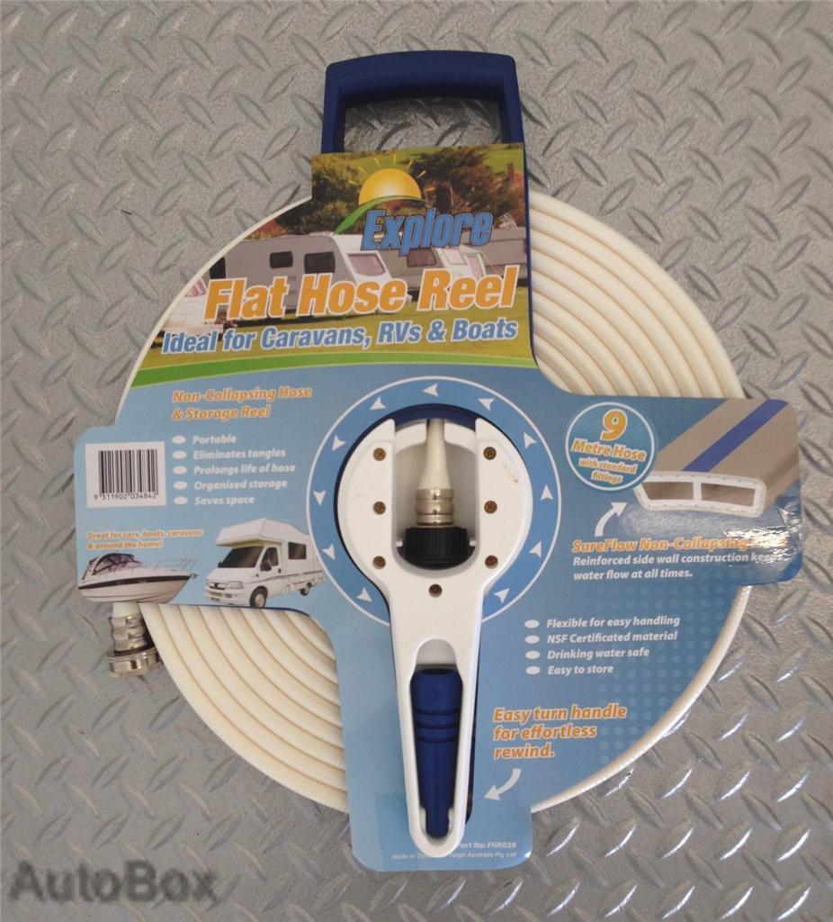 Drinking Water Safe Flat Hose Reel 9 Metre Camper Trailer Offroad 4WD Outback eBay