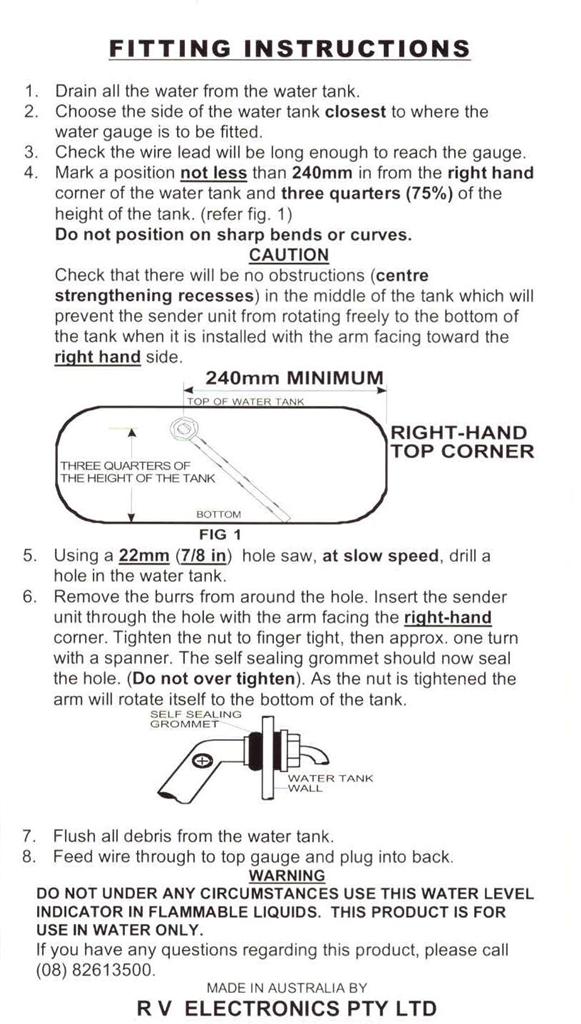 Caravan Water Tank Level Indicator Gauge Sender Camper Boat Motorhome