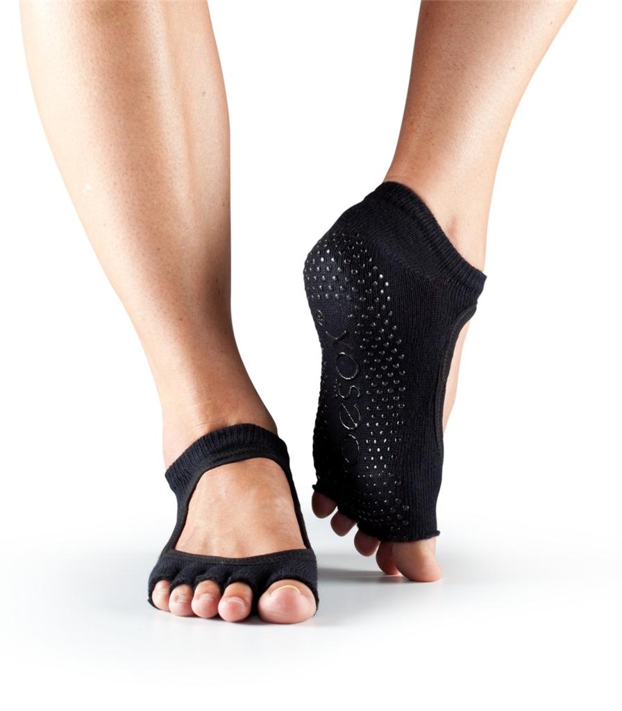 TOESOX Toe Sox Yoga Pilates Sock BELLA w GRIPS HALF TOE BLACK Free Shipping