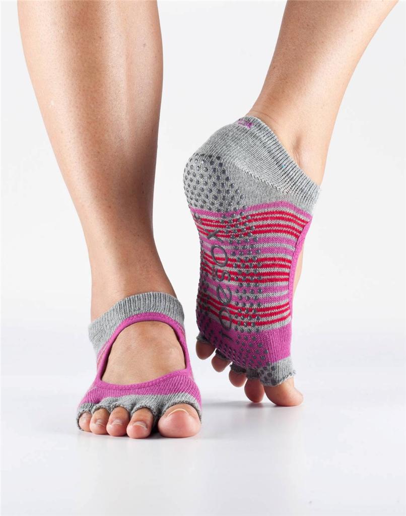 TOESOX Toe Sox Yoga Pilates Sock BELLA w GRIPS HALF TOE HEATHER BAND