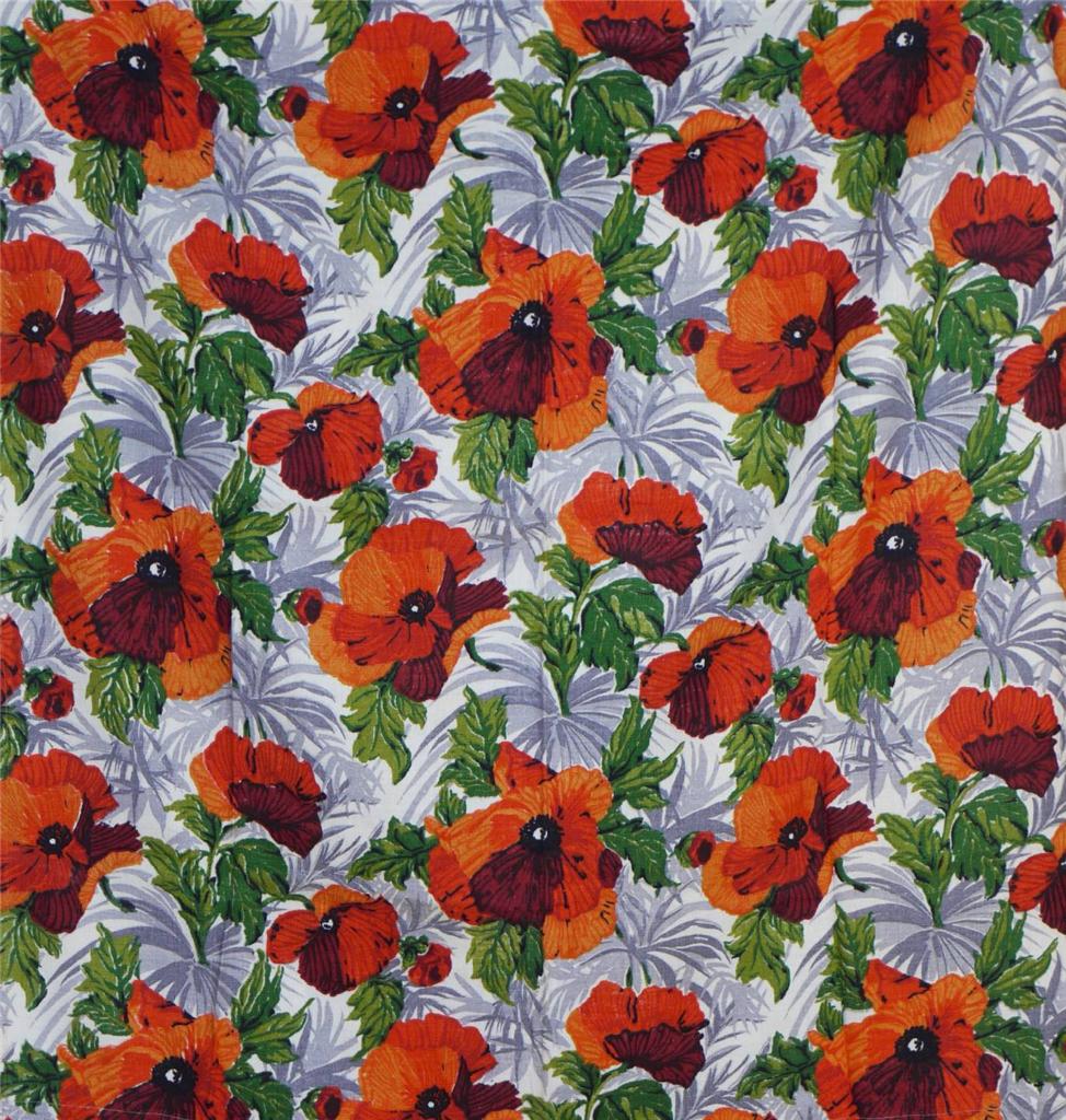 Beautiful Retro 50's 60's Vintage Large Red Poppy Fabric Panel /Curtain, Cushion