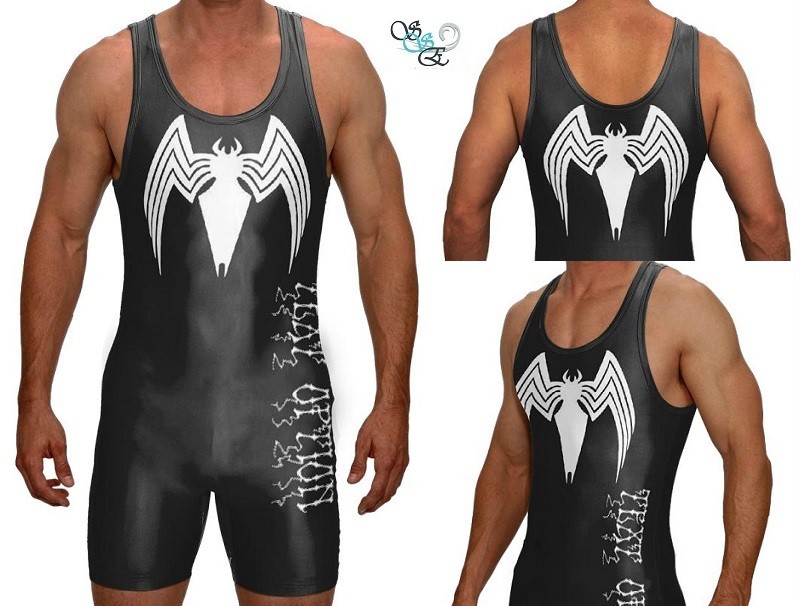 Adult * Alien Costume SPIDERMAN Venom BLACK * WRESTLING SINGLET