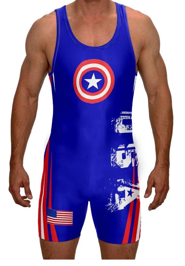 USA SHIELD Wrestling SINGLET * PATRIOTIC * American FLAG * CUSTOM TEXT