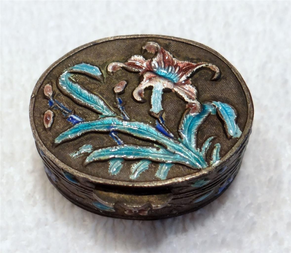 Antique Chinese Silver on Copper Enamel Hinged Pill Box eBay