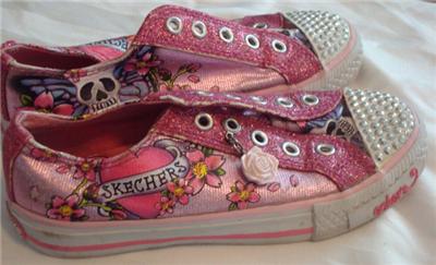 Skechers Shoe Store on Skechers Girls Tennis Shoe Size 12 Youth Pink Rose Skull Heart Casual