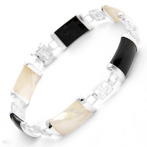 Genuine Jade and Mother of Pearl Bracelet in .925 SS