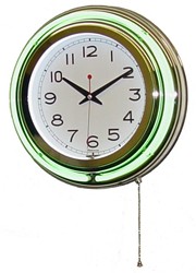 NEW GREEN 18" DOUBLE NEON WALL  CLOCK W/ METAL CASE