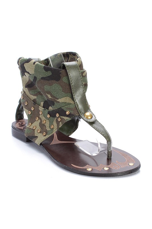 Bumper Caden01 Green Camouflage Flat Sandal women shoe