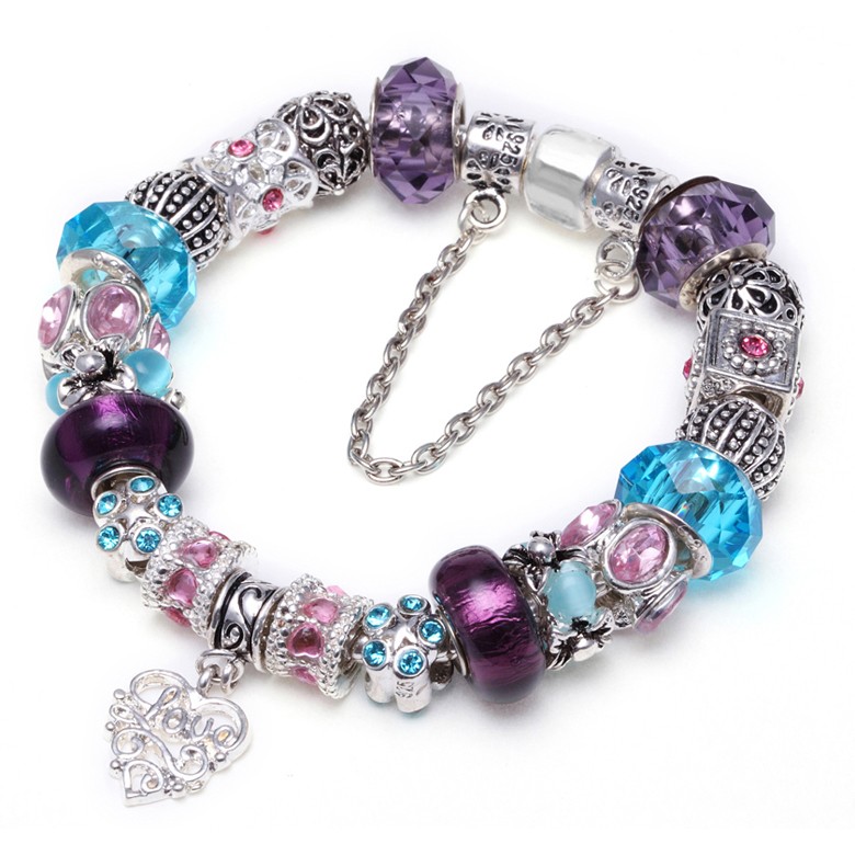 Smart_Bands European Charm Bracelet Murano Glass Cz Silver Love Dangle