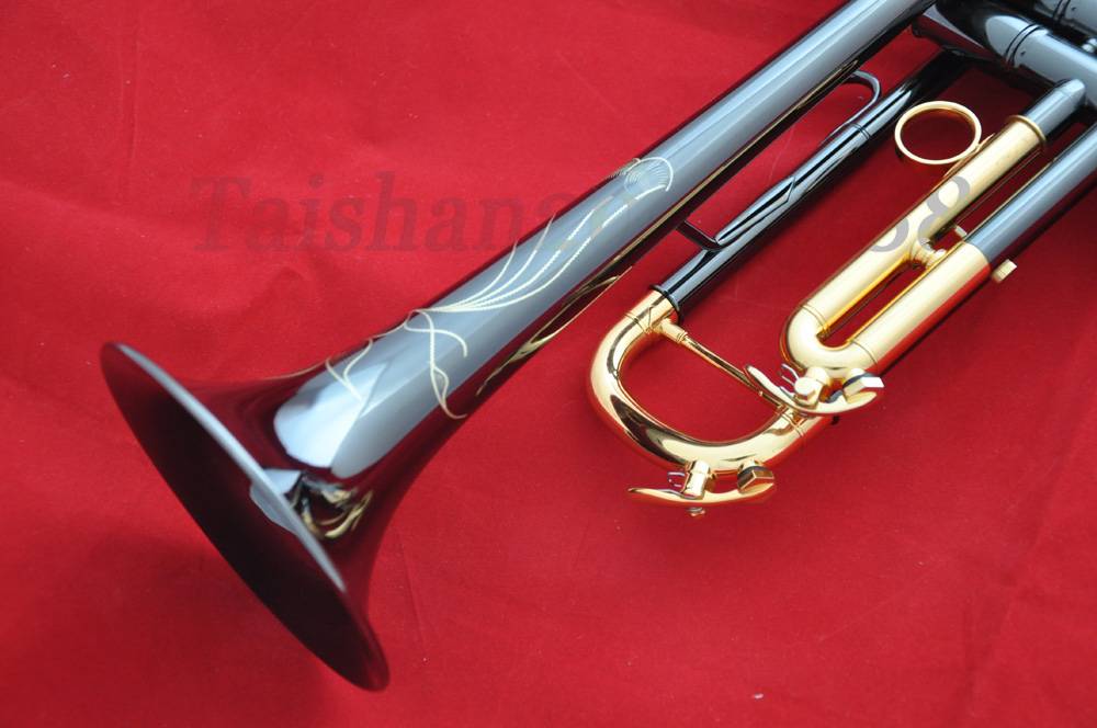 Black Nickel plate Gold Bb Trumpet 47/8" Bell Horn Engraving FREE
