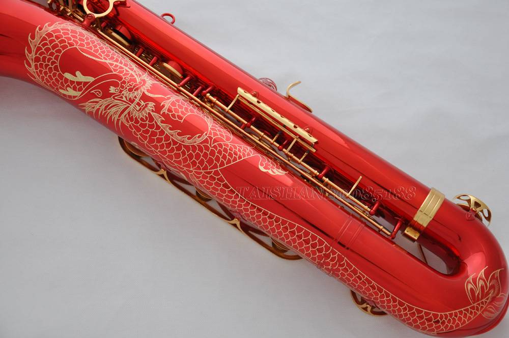 Professional Red lacq Baritone Saxophone Eb Sax Low A high F with new