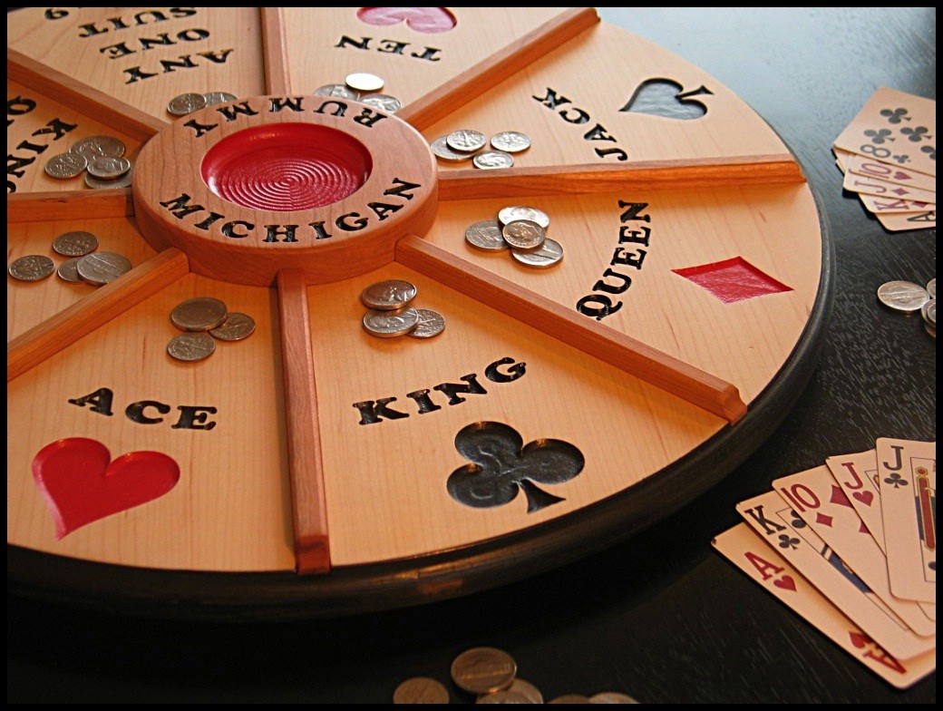 New 18" Revolving MICHIGAN RUMMY Wooden Board Game on Lazy Susan eBay