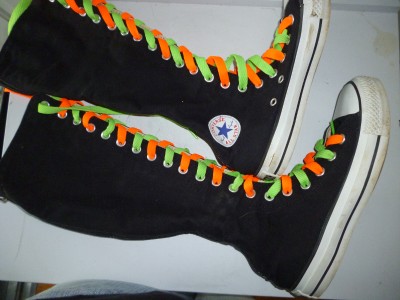Lime Green Converse Shoes on Converse All Star Black Knee Hi Tennis Shoes Orange Lime Laces   Ebay