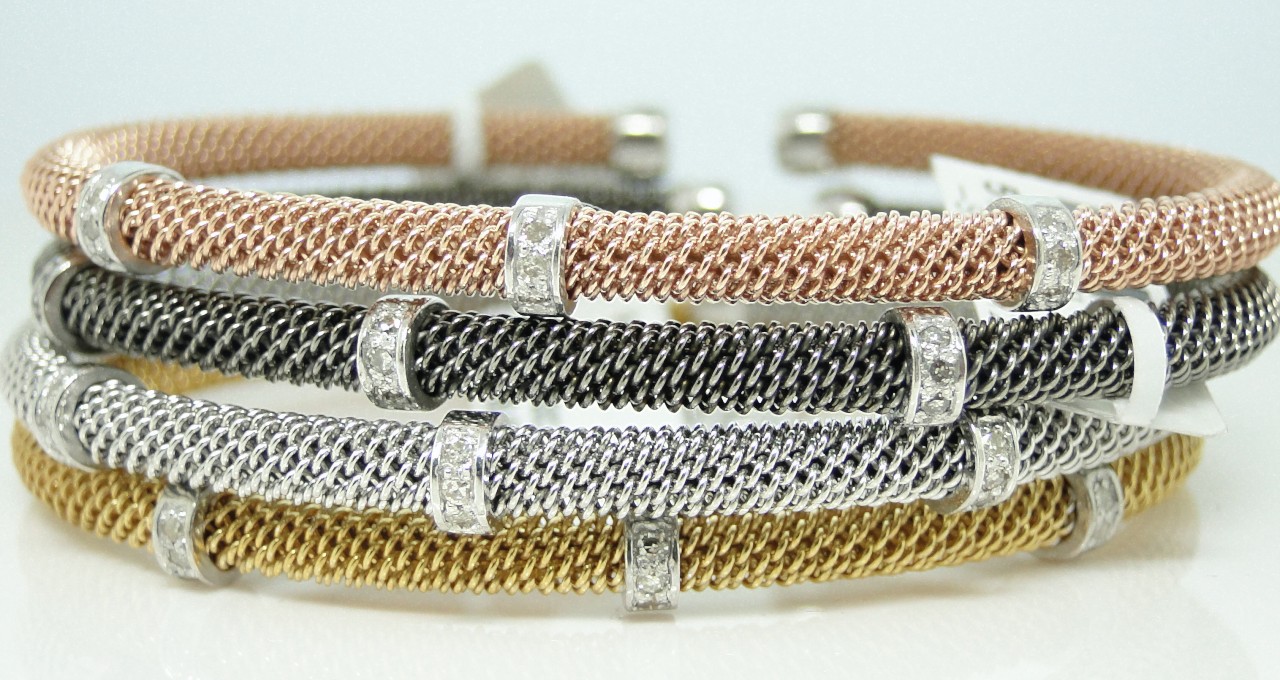 LADIES WOMENS STACKABLE MESH DIAMOND BANGLE BRACELET