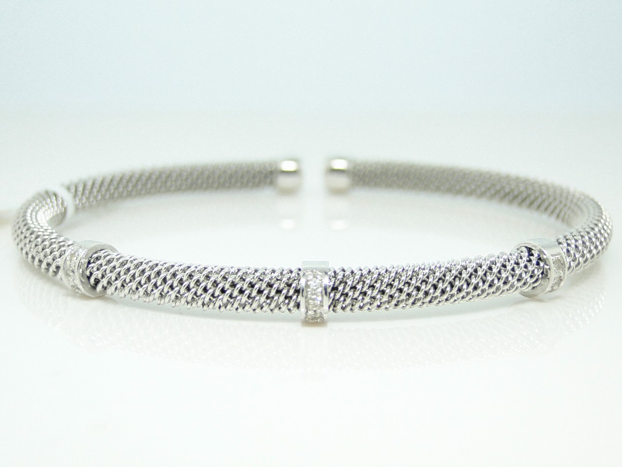 LADIES WOMENS STACKABLE MESH DIAMOND BANGLE BRACELET - Picture 3 of 5