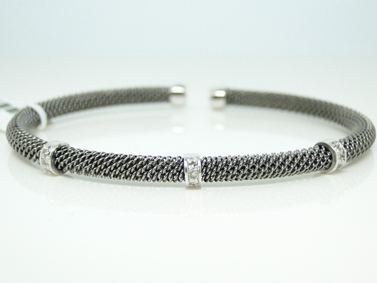 LADIES WOMENS STACKABLE MESH DIAMOND BANGLE BRACELET - Picture 4 of 5