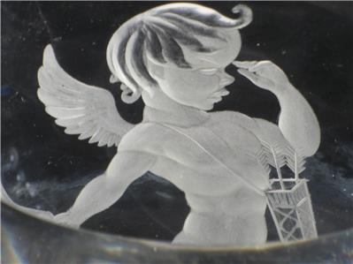 Naked Cherub Cupid Boy Engraved Swedish Crystal Vase Kjellander Ebay