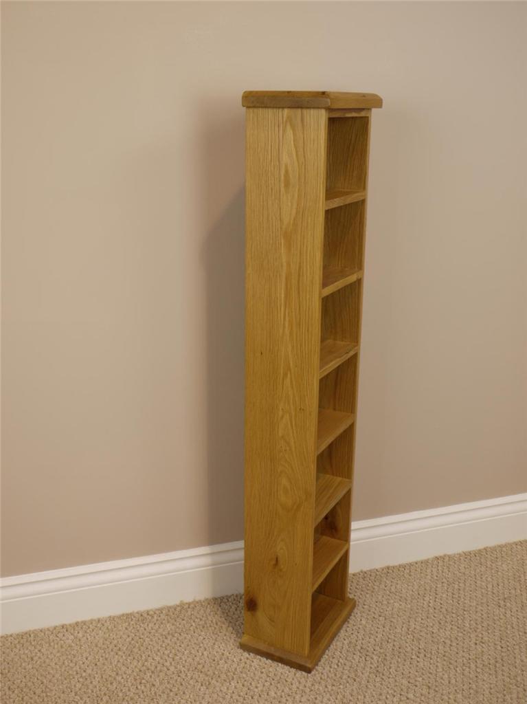 OAKLAND TALL SINGLE CD / DVD STORAGE UNIT RACK TOWER CHUNKY SOLID WOOD