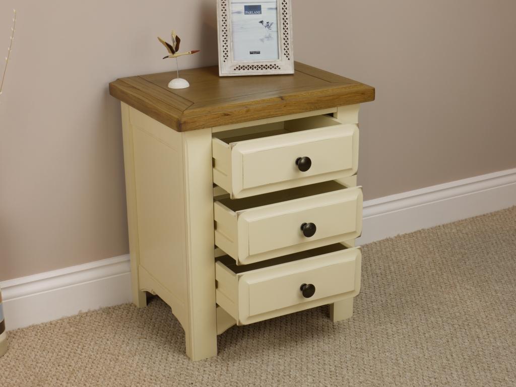 PAINTED CREAM OAK BEDSIDE / SOLID 3 DRAWER LAMP TABLE UNIT