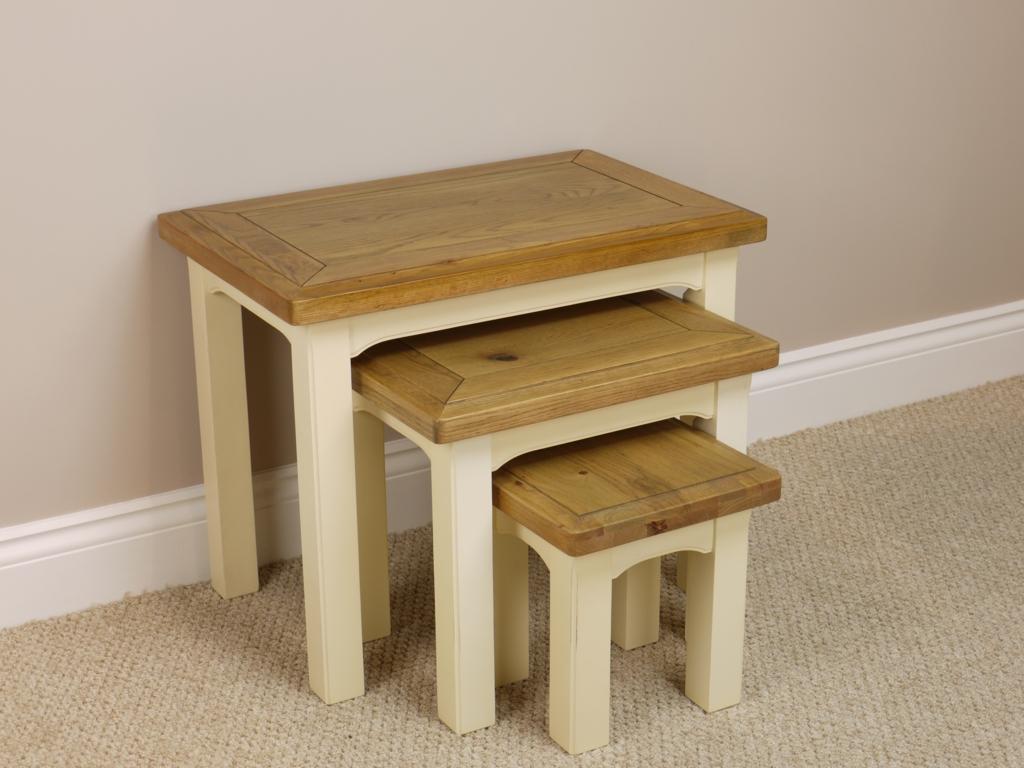 PAINTED CREAM NEST OF TABLES 3 TABLES SOLID OAK TOP FAST DELIVERY eBay