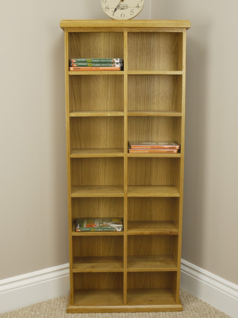 SOLID CHUNKY OAK TALL WIDE DVD / CD STORAGE RACK TOWER UNIT eBay