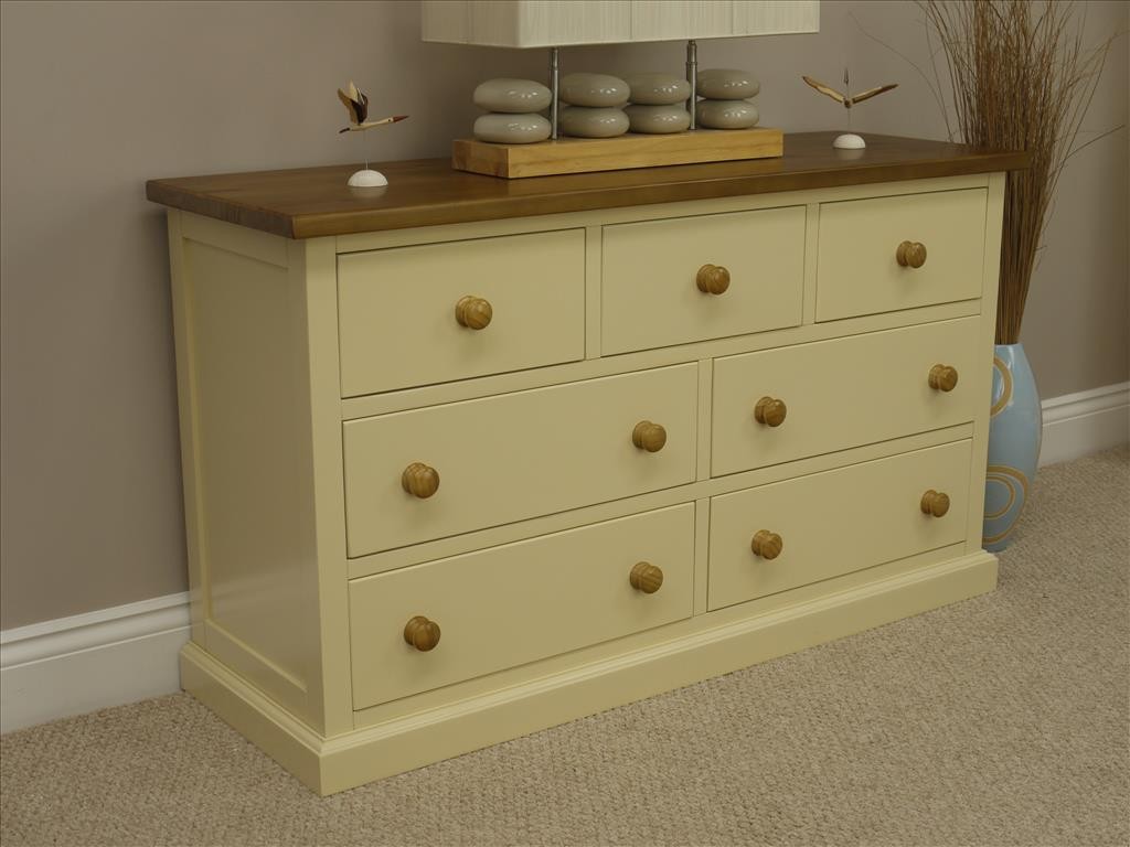 CREAM PINE CHEST OF DRAWERS 3 OVER 4 WIDE UNIT WITH SOLID PINE TOP *SOLID WOOD* eBay